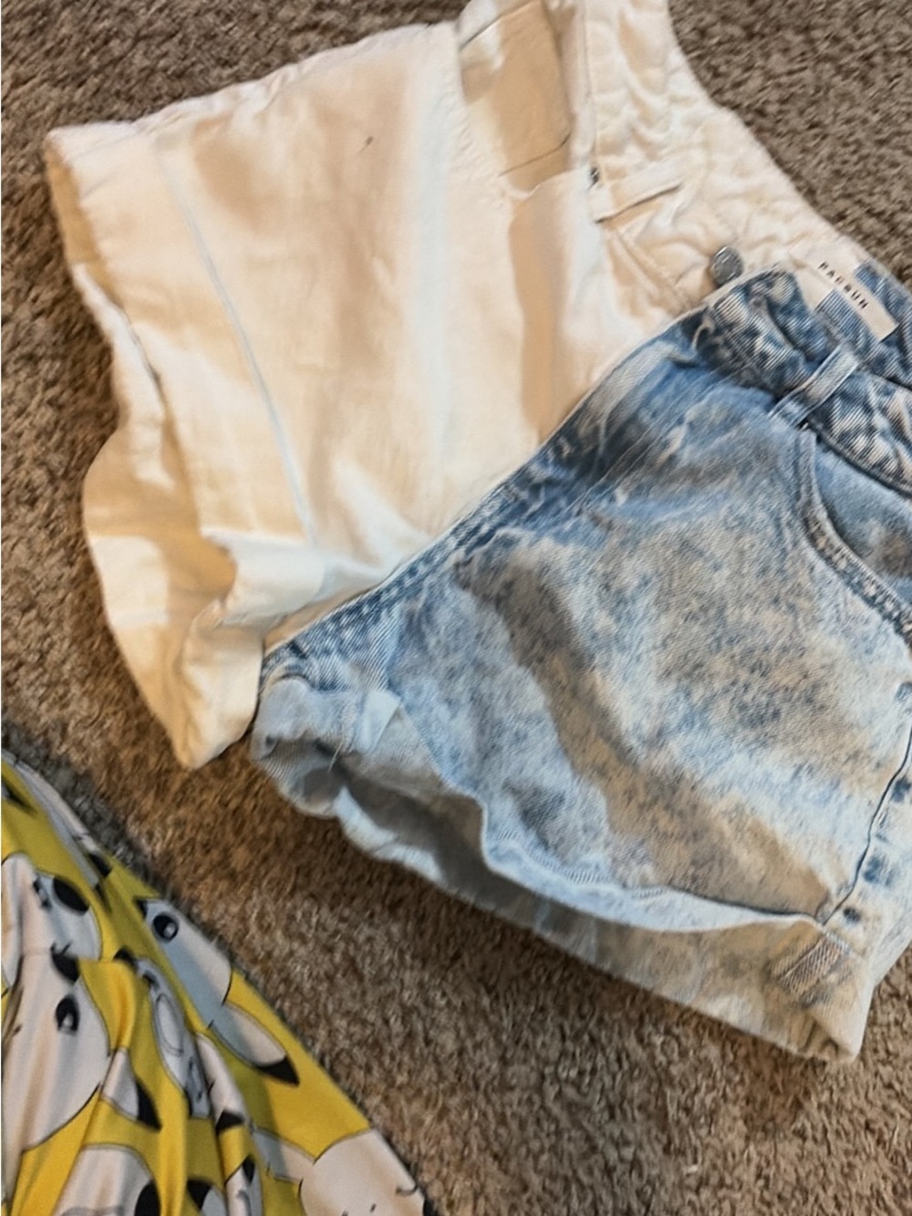 Pacific Sunwear White and Light Blue Acid Wash Denim Shorts